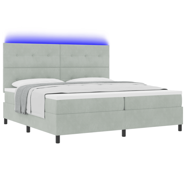 LED Box Säng med madrass Ljusgrå 200 x 200 cm Sammet