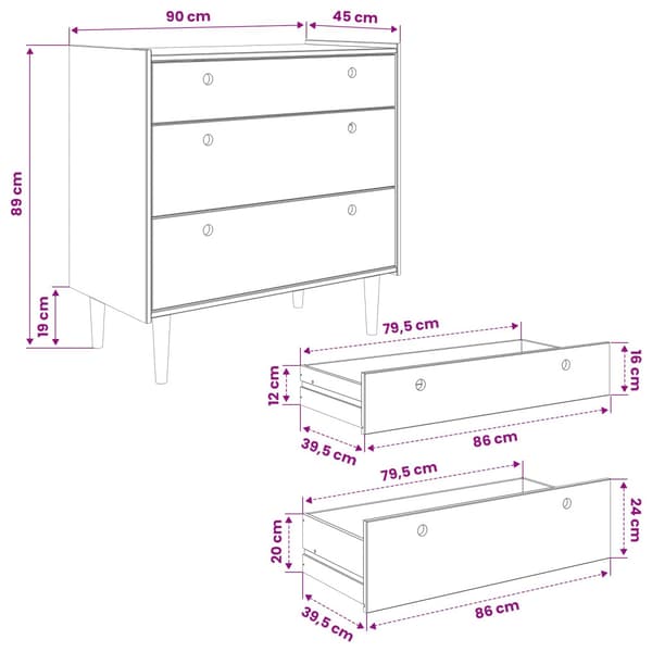 Kommode BILBAO Mörk karamell 90 x 45 x 89 cm