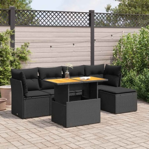 Loungegrupp med dynor 6 delar svart konstrotting