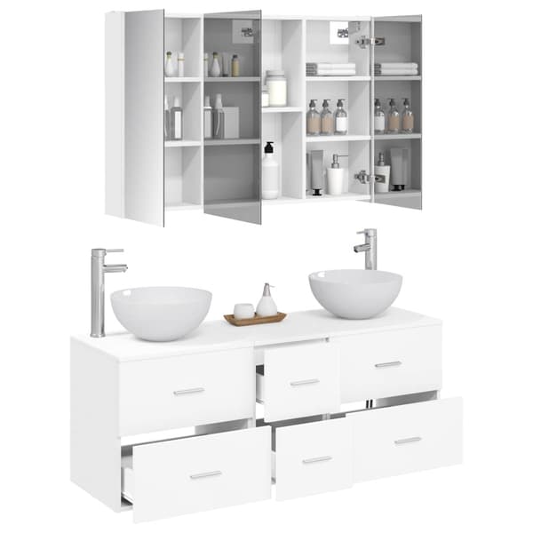 Badrumsmöbelset 4 pcs Vit Konstruerat trä och glas