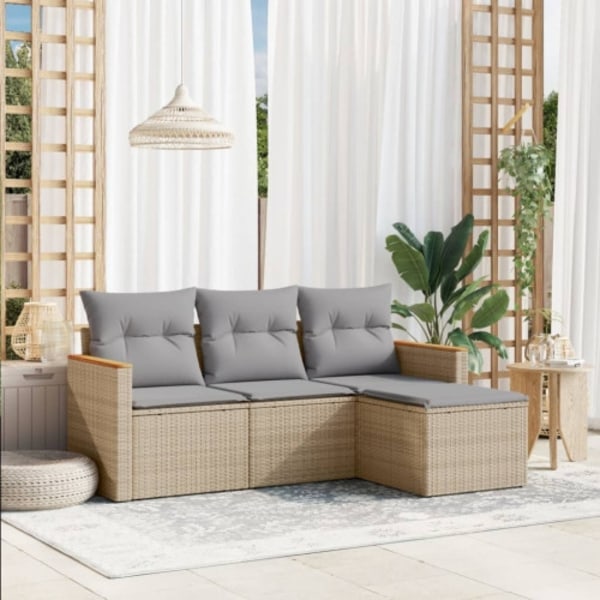 Soffgrupp för trädgård med dynor 4 delar beige konstrotting