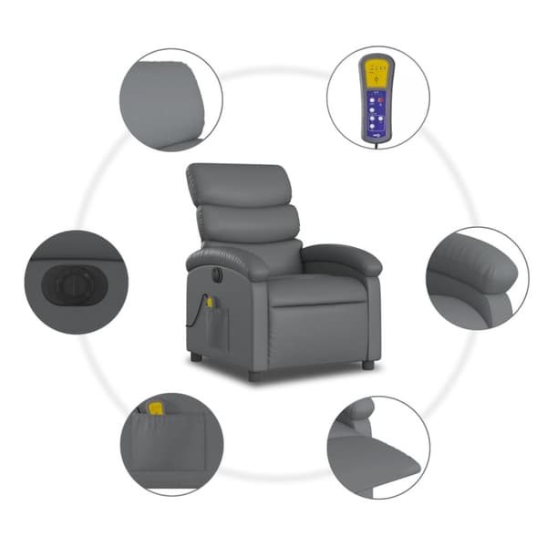 Elektrisk massagefåtölj grå konstläder