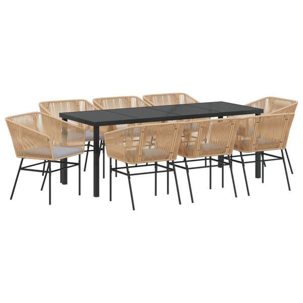 Trädgårdsmöbelset med kudde 9 pcs Brun Pulverlackerat stål