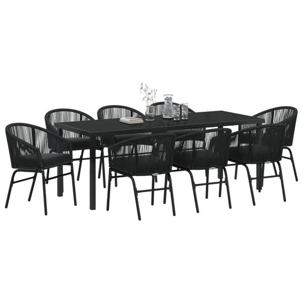 Trädgårdsmöbelset 9 pcs Svart Pulverlackerat stål