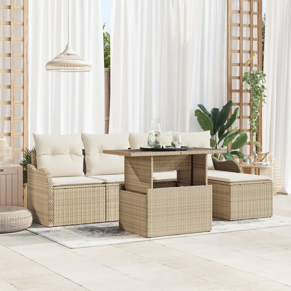 Utomhussoffgrupp 6 st Beige Poly rattan