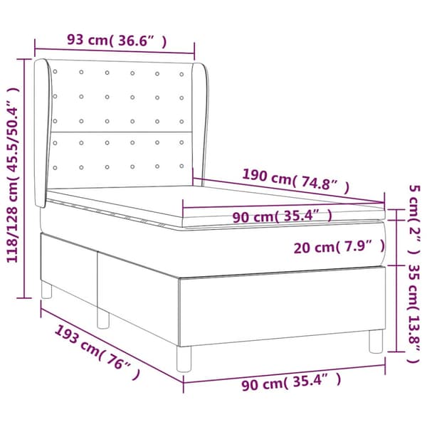 Ramsäng med madrass mörkblå 90x190 cm sammet