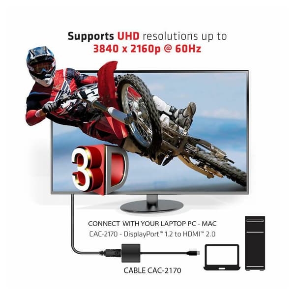 CLUB3D Mini DisplayPort 1.2 to HDMI 2.0 UHD Active Adapter