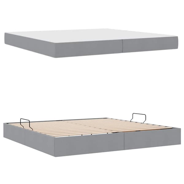 Förvaringssäng med madrass Ljusgrå 200 x 200 cm Polyester