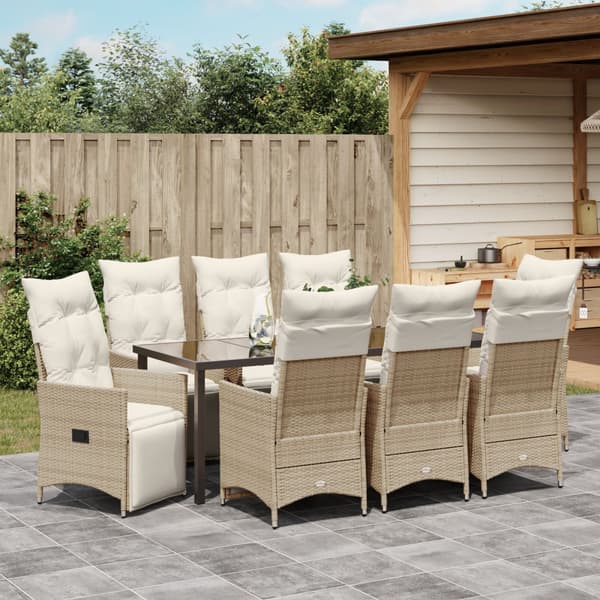 Trädgårdsmöbelset med kudde 9 pcs Beige konstrotting