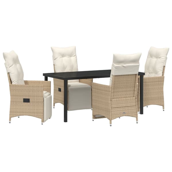 Trädgårdsmöbelset med kudde 5 pcs Beige konstrotting