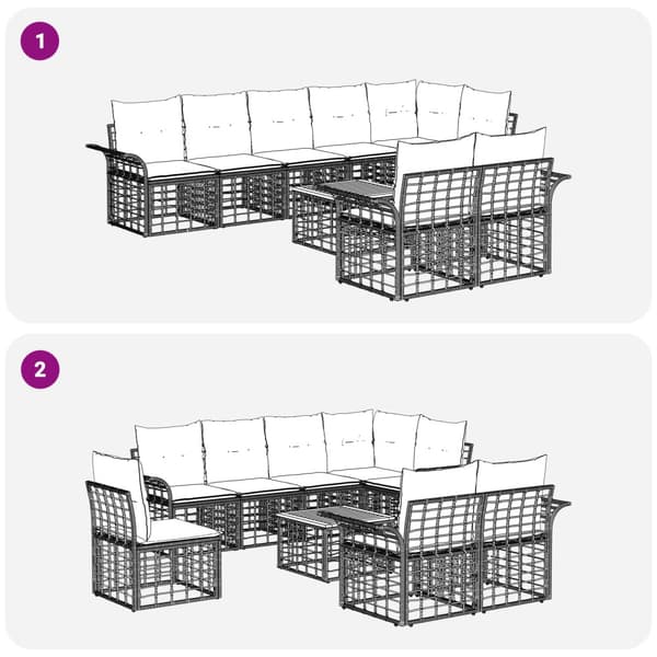 Utomhussoffset 9 pcs Svart och Mörkgrå konstrotting