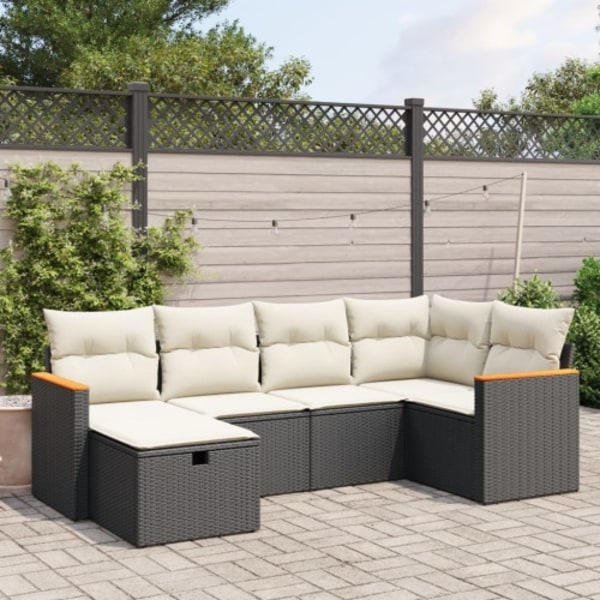 Loungegrupp med dynor 6 delar svart konstrotting
