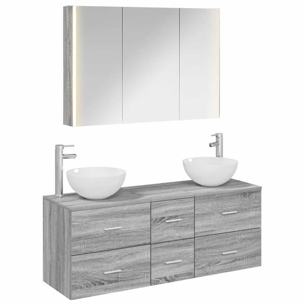 Badrumsmöbelset 4 pcs Grå Sonoma Konstruerat trä och glas