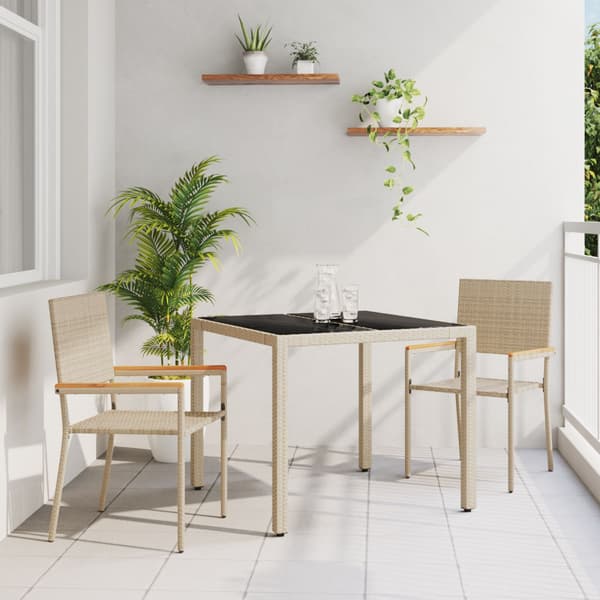 Trädgårdsmöbelset 3 pcs Beige konstrotting