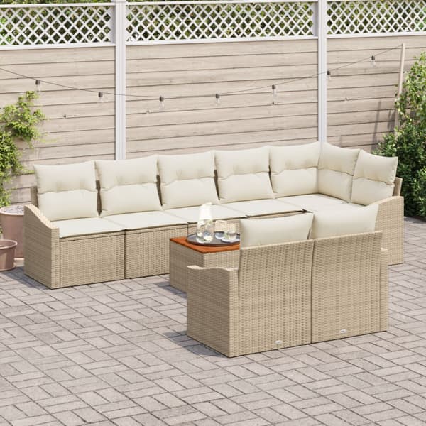 Trädgårdsoffset med kudde 9 pcs Beige konstrotting