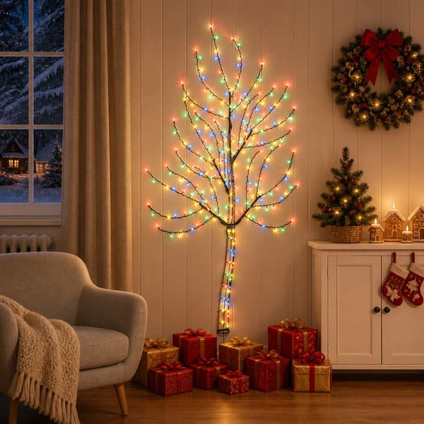 LED-julgran för vägg 150 cm 140 LED-lampor Mångfärgad Stål