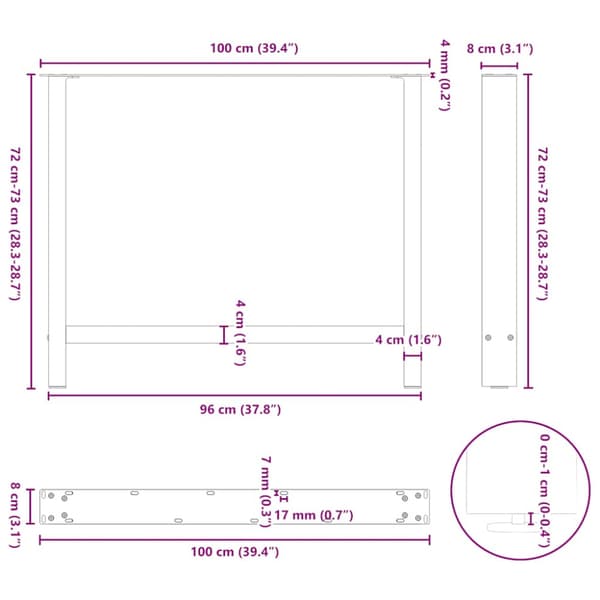 Matbordsben svarta 2 st 100x(72-73) cm stål