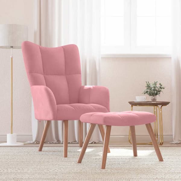 Vilstol med fotpall rosa sammet