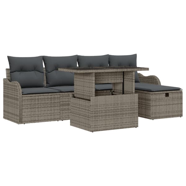 Trädgårdsoffset med kudde med lagring 6 pcs Grå Poly rattan