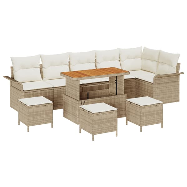 Trädgårdsoffset med kudde 10 pcs Beige konstrotting