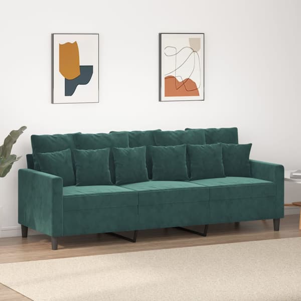 3-sitssoffa mörkgrön 180 cm sammet