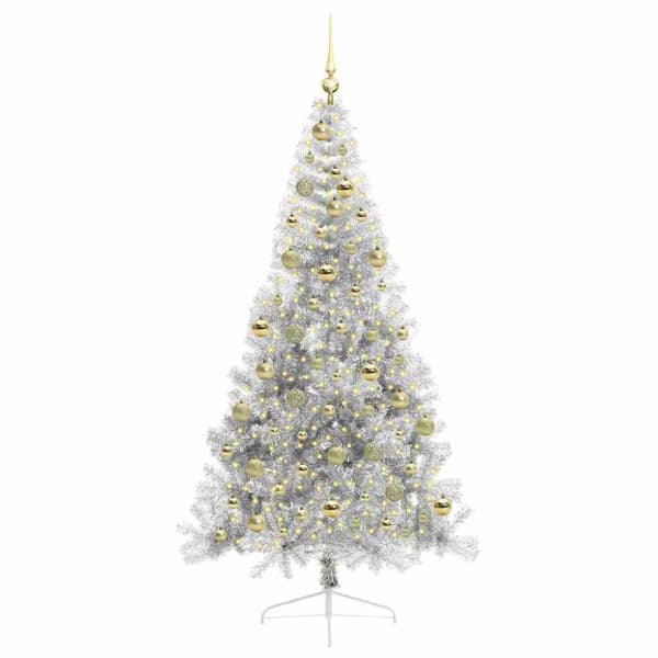 Konstgjord Förbelyst Julgran Silver 210 cm PET