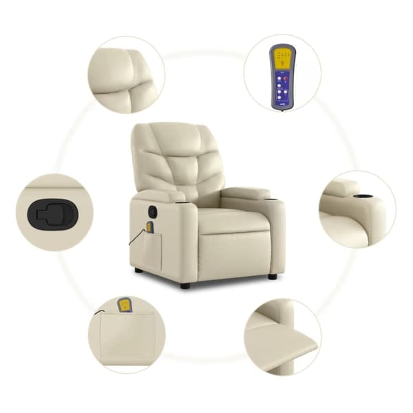 Massagefåtölj gräddvit konstläder