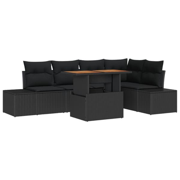 Trädgårdsoffset med lagring 6 pcs Svart Poly rattan