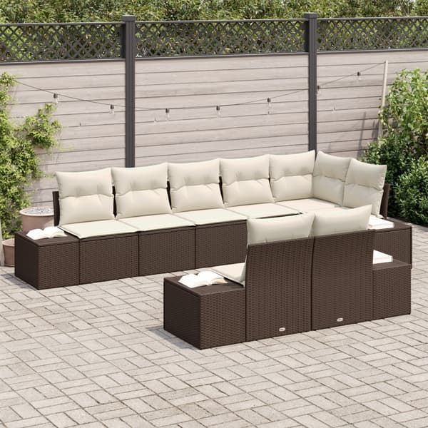 Trädgårdsoffset med lagring 8 pcs Brun och Kräm Poly rattan