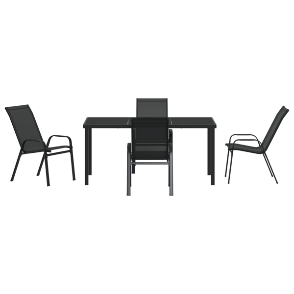 Trädgårdsmöbelset 5 pcs Svart Pulverlackerad stål