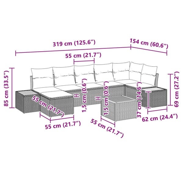 Trädgårdsoffset med kudde 8 pcs Beige Poly rattan