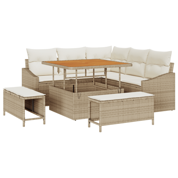 Trädgårdsoffset med kudde med lagring 8 pcs Beige Poly rattan