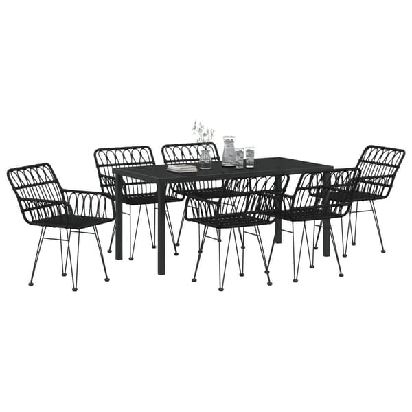 Trädgårdsmöbelset 7 pcs Svart Pulverlackerat stål