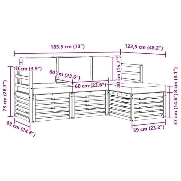 Utomhussoffset 4 pcs Vit och ljusgrå 185,5 x 122,5 x 73 cm