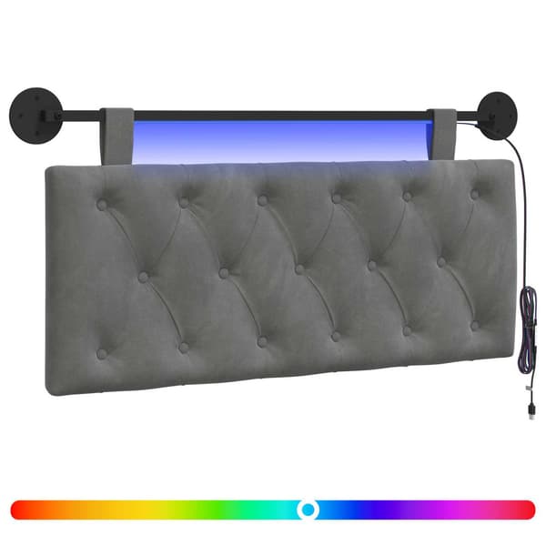 Hängande sänggavel Med LED-lampa Mörkgrå Sammet