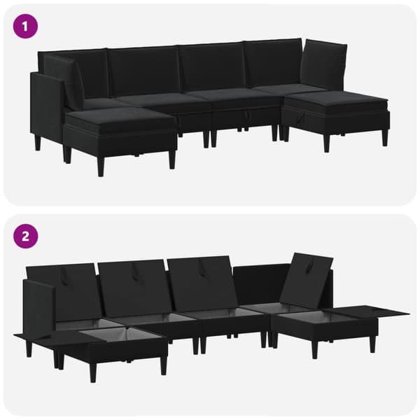 Möbelset för vardagsrummet med kudde 6 pcs Svart Sammet