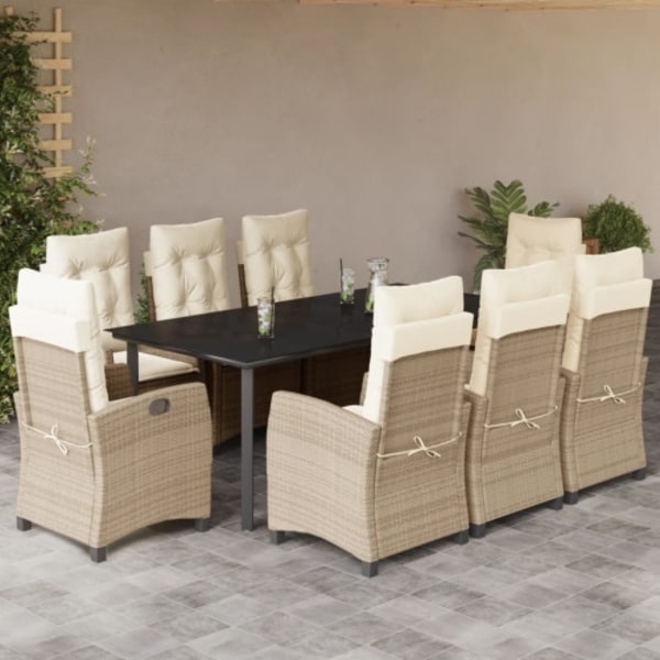 Matgrupp för trädgården med dynor 9 delar beige konstrotting