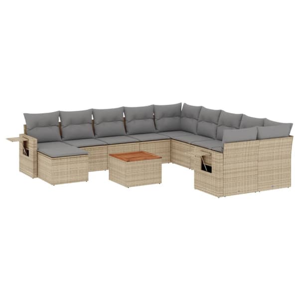 Soffgrupp för trädgård med dynor 12 delar mixbeige konstrotting