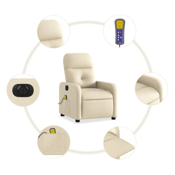 Elektrisk massagefåtölj gräddvit tyg