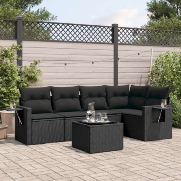 Loungegrupp med dynor 6 delar svart konstrotting