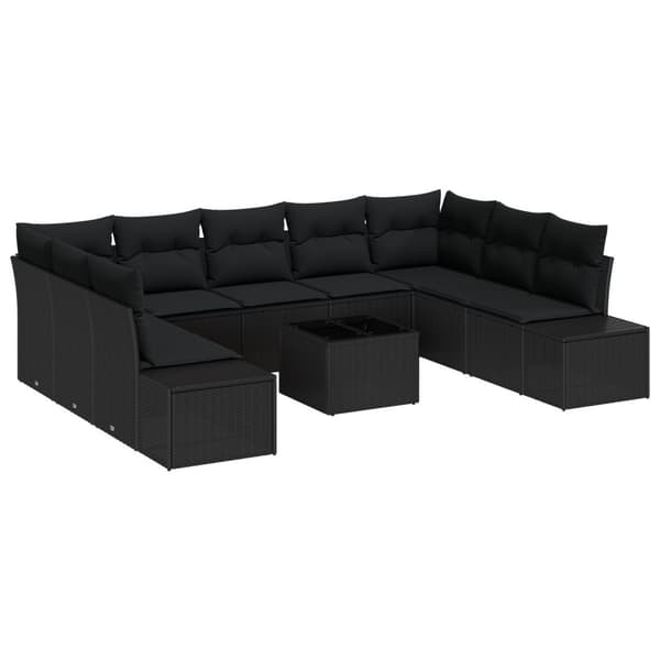 Trädgårdsoffset med kudde 9 pcs Svart Polyrattan