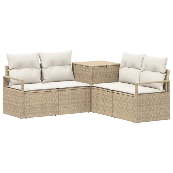 Soffset 5 st Beige och krämvit Poly Rattan och stål