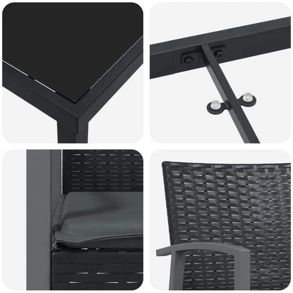 Trädgårdsmöbelset 9 pcs Svart och Grå PE Rattan