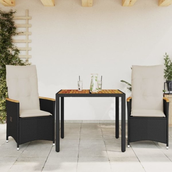 Caféset med dynor 3 delar svart konstrotting