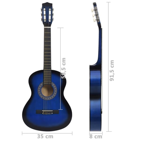 Gitarr för nybörjare 8 delar klassisk blå 3/4 36"
