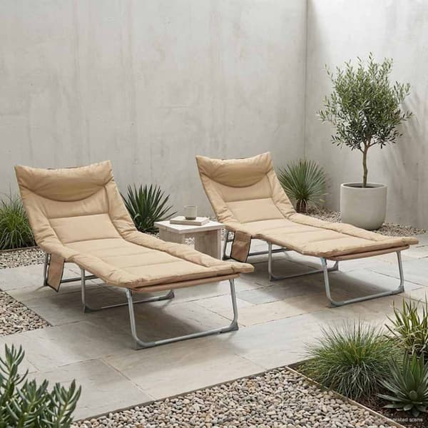 Hopfällbar solstol med kudde 2 pcs Beige