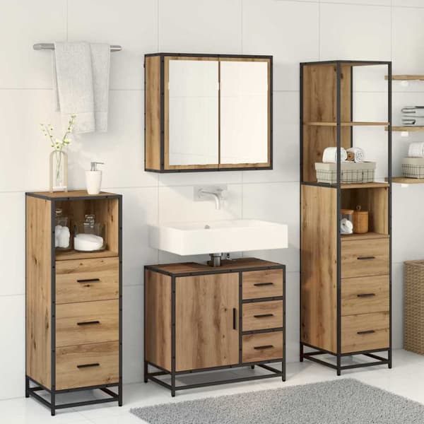 Badrumsmöbelset med låda 4 pcs Artisan Ek Konstruerat trä