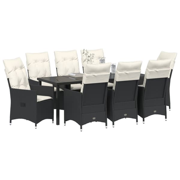 Trädgårdsmöbelset med kudde 9 pcs Svart konstrotting