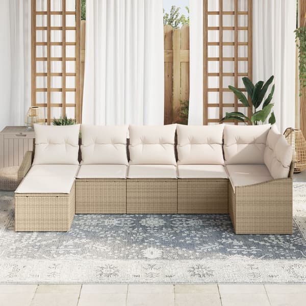 Trädgårdsoffset 7 pcs Beige och gräddfärgad konstrotting