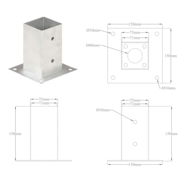 Stolpfot 4 st galvaniserad metall 71 mm